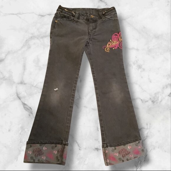PellePelle Girls Size 6X Black Jeans With Belle Belle Design & Embroidered Cuffs - Picture 8 of 16